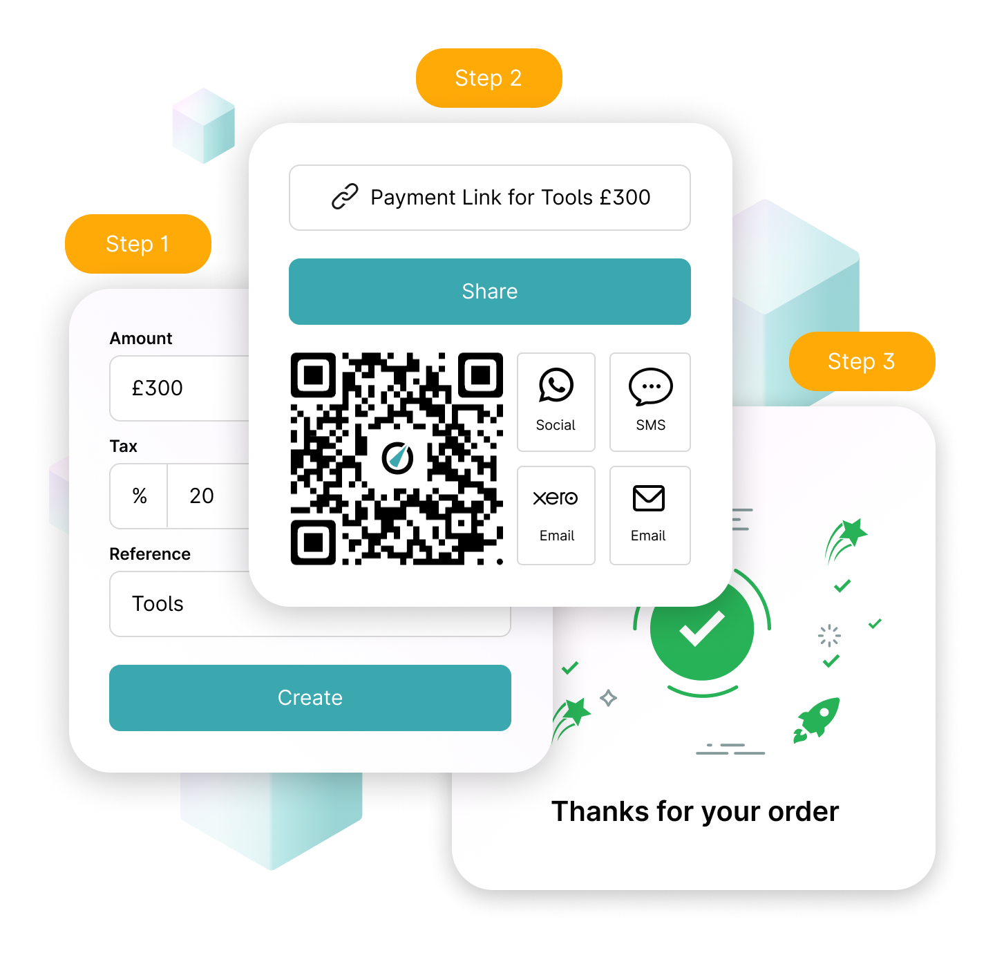 Rvvup Payment Links in 3 steps. Create, share, get paid.